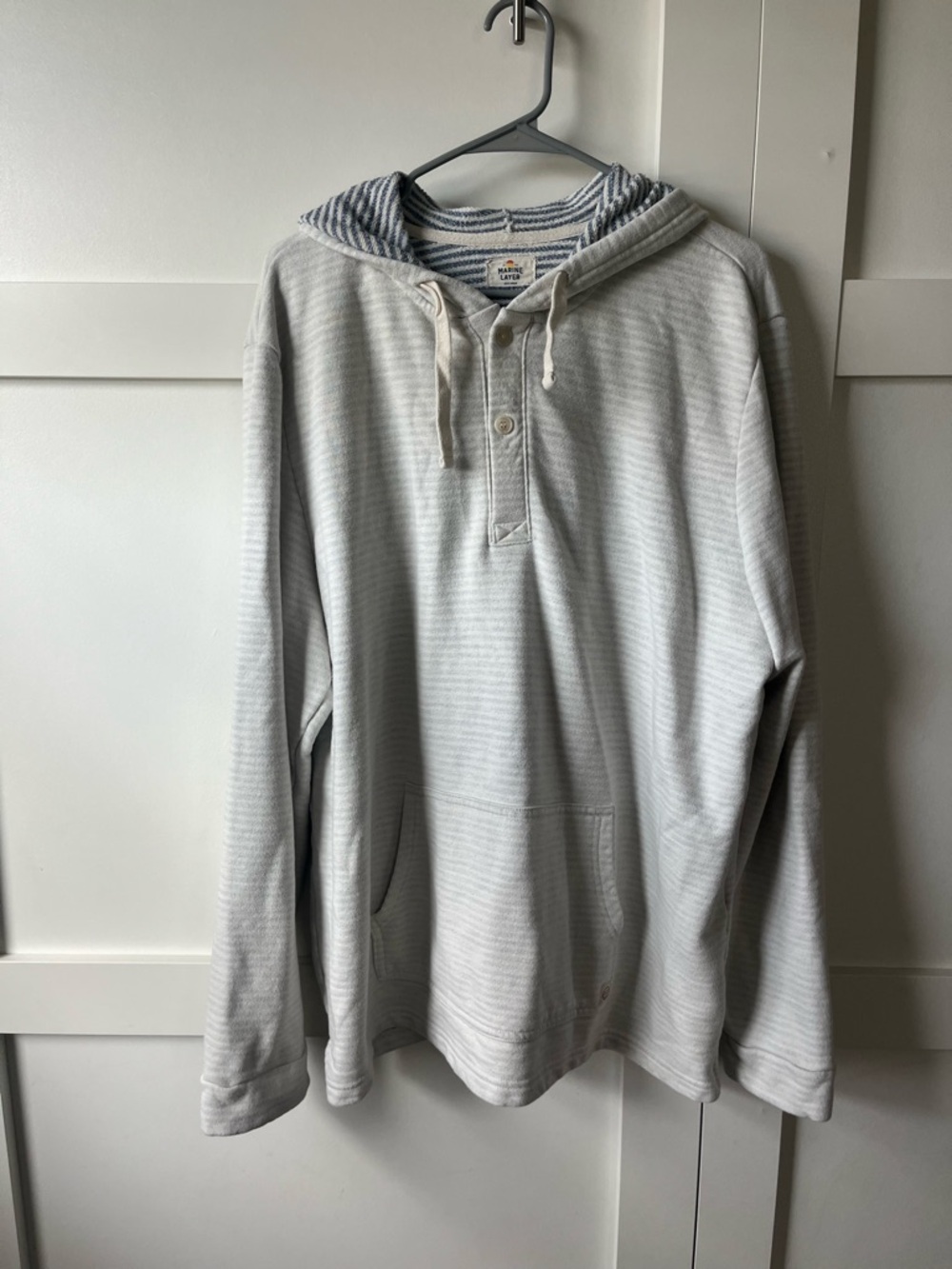 Marine Layer Light Gray Striped Hooded Pullover